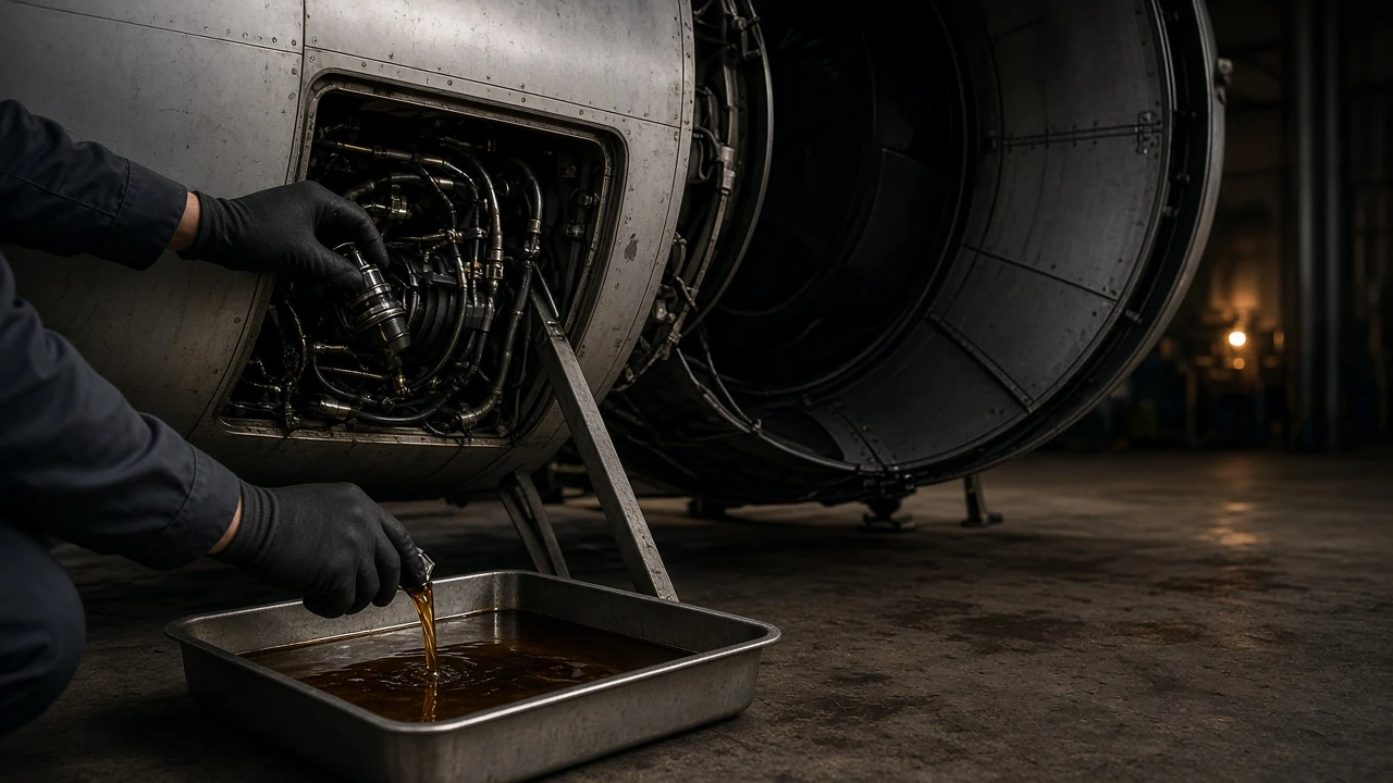 Technician servicing a commercial aircraft engine